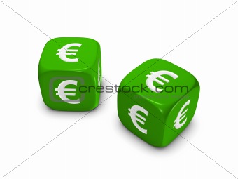pair of green dice with euro sign
