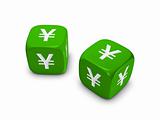 pair of green dice with yen sign