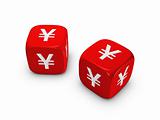 pair of red dice with yen sign