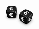 pair of black dice with euro sign