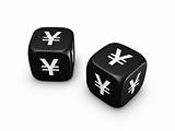 pair of black dice with yen sign