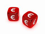 pair of translucent red dice with euro sign