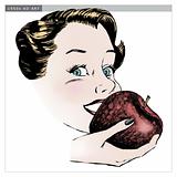 Vintage 1950s Woman Eating Apple