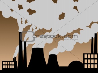 vector illustration of a factory belching out pollution