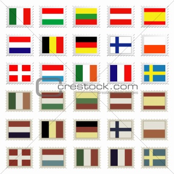 flag stamps set , easily editable vector illustration