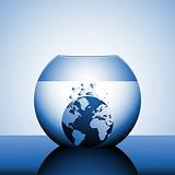 A globe sinking in water