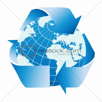 Globe of the Earth with recycle symbol