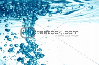 Blue water with bubbles 