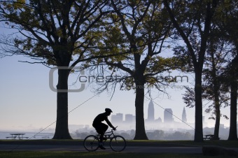 Biker on Foggy Morning
