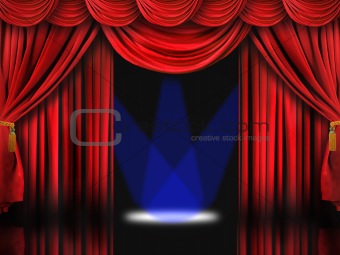 Red Theater Stage With Blue Spot Lights
