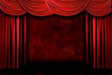 Red Grungy Stage Theater Drapes With Dramatic Lighting 