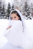 Bride is in the winter forest