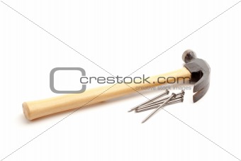 Hammer and Nails Isolated on a White Background.