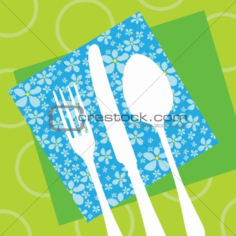 Retro restaurant design with cutlery silhouette and napkins