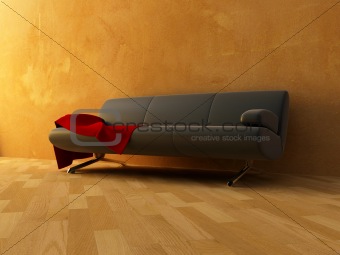 Red velvet cloth on sofa