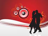 girl and boy dancing on red background, illustration