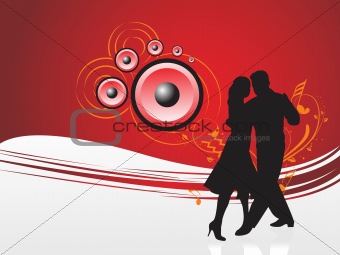 girl and boy dancing on red background, illustration