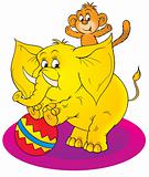 circus elephant and monkey