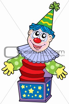 Cartoon clown in box