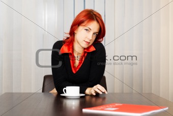  pensive caucasian businesswoman in the office