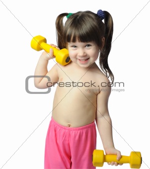 little girl with dumbbells