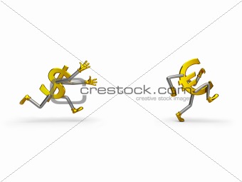 Running dollar and euro symbols