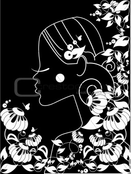 Vector girl and floral border