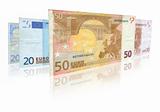 euro notes with reflection
