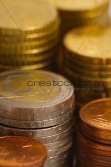 Piles of euro coins