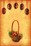 Grunge wallpaper with Easter basket 