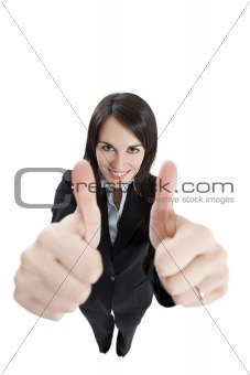 businesswoman showing thumbs up