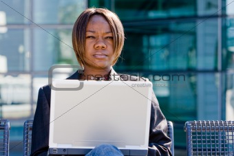 African american business woman with computer