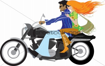 Retro couple on motorcycle