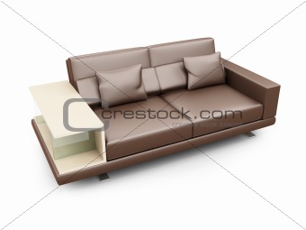 Brown couch over white