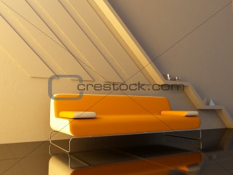 Interior - Orange couch in modern sitting room