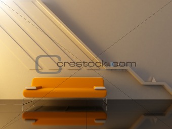 Interior - Orange couch in modern sitting room