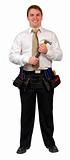 Businessman with Tool Belt and Hammer