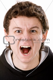 Close-up portrait of screaming angry man