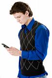 Young man writing text message