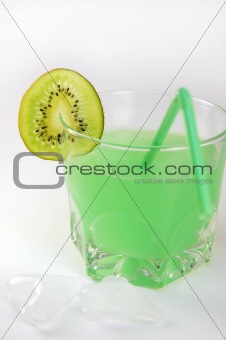 kiwi juice with ice isolated on white