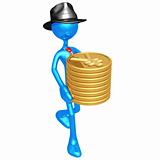 Businessman Carrying Stack Of Gold Yen Coins