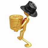 Businessman Carrying Stack Of Gold Euro Coins