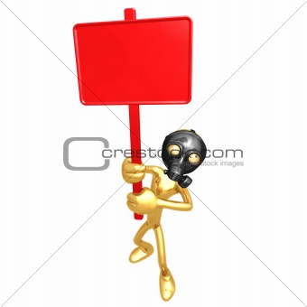 Wearing Gas Mask Holding Picket Sign