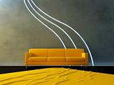 Interior - Yellow couch and neon wave