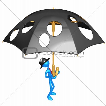 Businessman Holding A Giant Umbrella With Holes