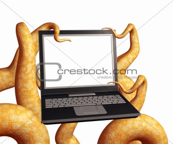 Tentacles of a monster, holding a laptop
