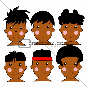 6 Cute African Kids Vector Illustration