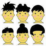 6 Cute Asian Kids Vector Illustration