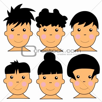 6 Cute Caucasian Kids Vector Illustration
