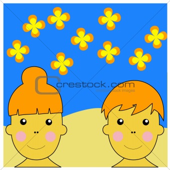 Boy and Girl Durring Summer Time Illustration Vector